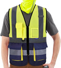 A-SAFETY High Visibility Mesh Safety Reflective Vest with Pockets and Zipper,Hi Vis Viz Reflective Safety Vest(Yellow&Navy Mesh L)