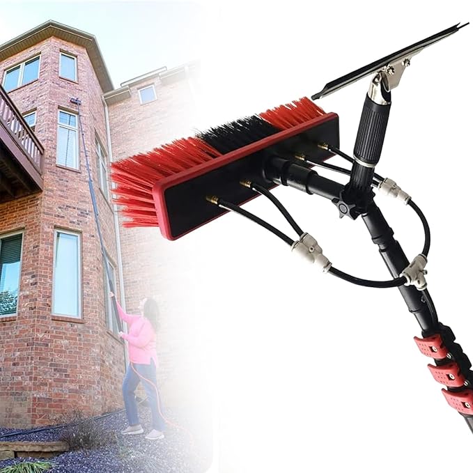 Solar Panel Cleaning Brush and Pole, Water Fed Pole Kit Adjustable Solar Panel Cleaning Kit Cleaner Tool for Window Glass Roof Outdoor Glass Brush Window Washing Equipment(16FT/4.8M)