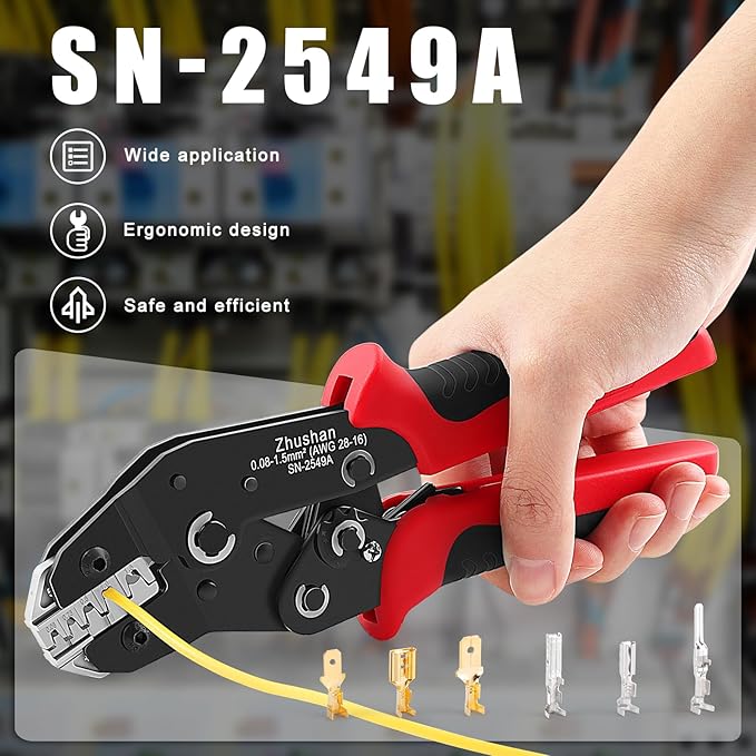 Zhushan SN-2549A Molex & JST Crimper for AWG 28-16 (0.08-1.5mm²) – Precision Tool for JST, Molex, and Dupont Terminals