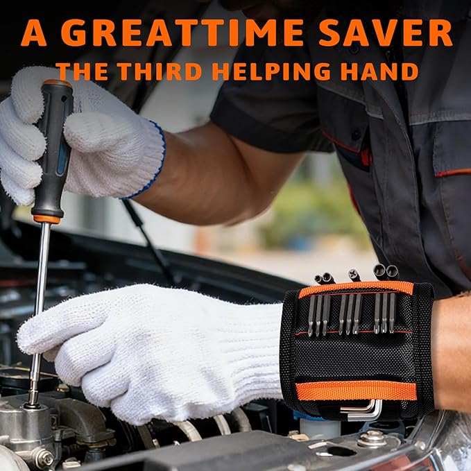 Magnetic Wristband for Holding Screws, Nails, Drill Bits - 15 Powerful Magnets Tool Belt, 3rd Helping Hand Tool - Cool Gadgets Gifts for Men, Dad, Husband, Father's Day, Christmas Stocking Stuffers