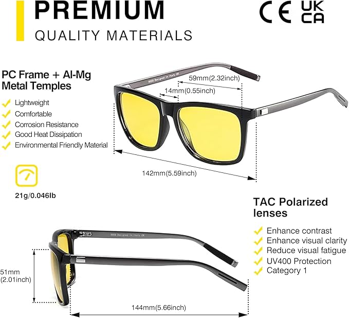 DUCO Polarized Night Vision Glasses for Men and Women Yellow Safety Driving Glasses with UV Protection and Anti Glare