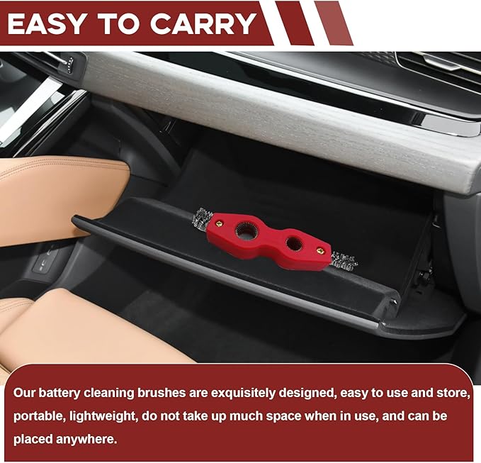 4 in 1 Car Battery Terminal Cleaning Brush, Anti-Rust Auto Battery Cleaner Brush Tool, Universal for Automotive and Marine for Plumbing Installation Soldering Brazing, Car Accessories (Red)