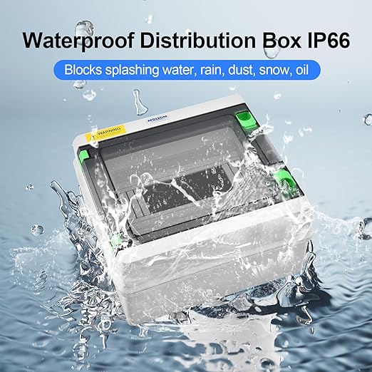 Mollom 12 Way HA Series Power Distribution Box with Bus Bars and Din Rail for Miniature Circuit Breaker MCB,Waterproof IP66,Solar Power Distribution Panel for Indoor and Outdoor Use