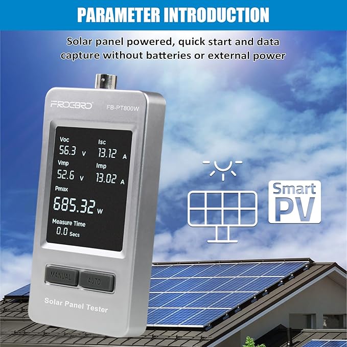 FrogBro 800W Solar Panel Tester – PV Multimeter with Smart MPPT & HD OLED Display for Solar Panel Diagnostics and Data Analysis