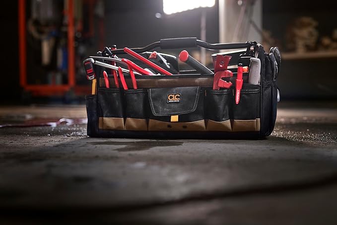 Custom Leathercraft WORK GEAR 1579 20 Inch, Open Top, Soft Sided Tool Box, 27 Pockets