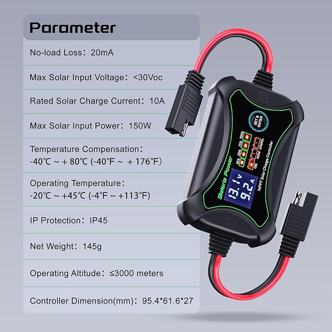 10A MPPT Wireless Solar Charge Controller with BT, Bateria Power 12 Volt Phone APP Intelligent Control Solar Regulator with LCD Display, LED Indicate Light for Gel AGM Lithium LiFePO4(Sunrock 10Pro)