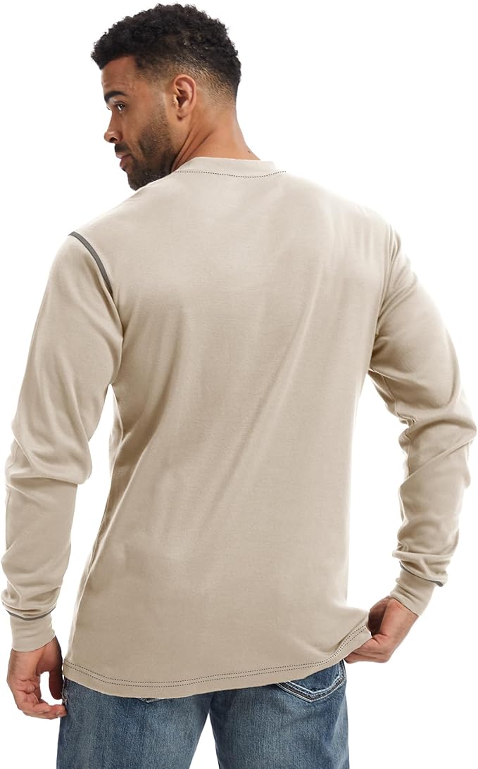 WORKWEYA FR Shirts for Men 6.5 oz Flame Resistant Long Sleeve Henley Shirt NFPA 2112/CAT2