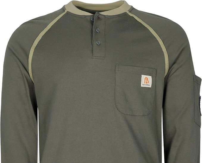BOCOMAL FR Shirts 5.5oz Light Weight Henley and Short Sleeve Flame Resistant/Fire Retardant Clothing Shirt