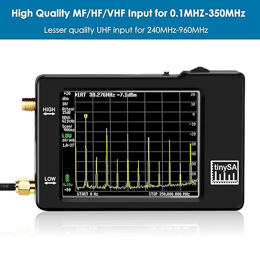 AURSINC Portable TinySA Spectrum Analyzer Hand Held Frequency Analyzer with Handheld Antenna Cable - RF Coax SMA Male to UHF Female SO-239 Cable 2-Pack