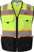 JKSafety Hi-Vis Unisex Surveyor Safety Vest Heavy Duty PPE Inner Pockets ANSI/ISEA Compliant