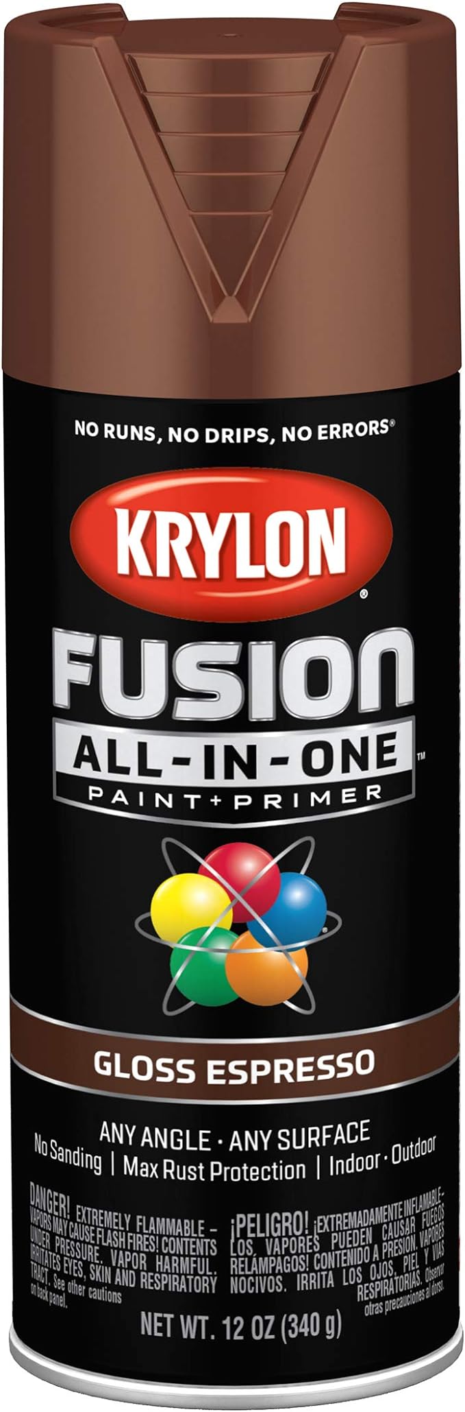 Krylon Fusion All-In-One Adhesive Spray Paint for Indoor/Outdoor Use, 12 oz, Espresso