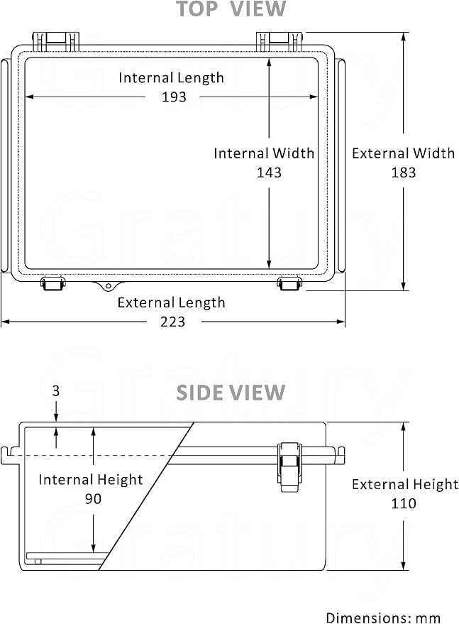 Junction Box, IP67 Waterproof Plastic Enclosure for Electrical Project, Hinged Grey Cover, Includes Mounting Plate and Wall Bracket 220×170×110mm (8.6"×6.7"×4.3")