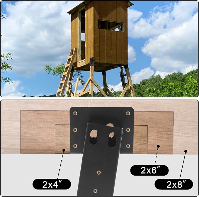 Deer Blind Brackets, Outdoor 4 x 4 Platform Bracket, 12 / 14 Gauge Steel Elevator Brackets for Deer Stand, Hunting Blinds, Shooting Shack