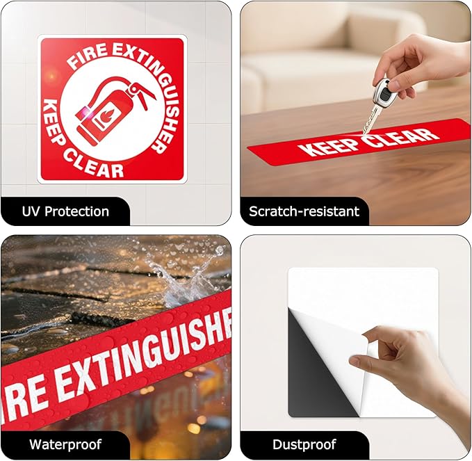 2 Pack Fire Extinguisher Signs Self Adhesive Keep Clear Do Not Block Floor Sign with Strips Waterproof Vinyl Fire Extinguisher Floor Marking Kits for Business Warehouse Office