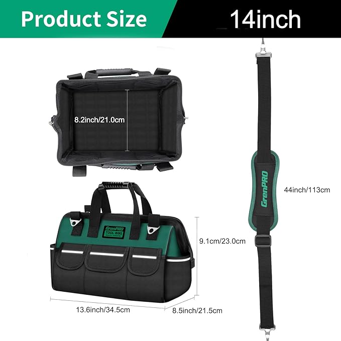 Tool Bag Organizer for Men, Wide Mouth Small Tool Bags,13.5 Inch Soft Handle Toolbox Organizer Storage, Large Zipper Electrician Tool Bag