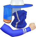 SATINIOR 3 Pcs Sun Hard Hat Neck Protection High Visibility Full Brim Mesh Sun Protection Bandana Headband Arm Sleeves with Reflective Strap for Construction Helmet Hard Hat(Blue)