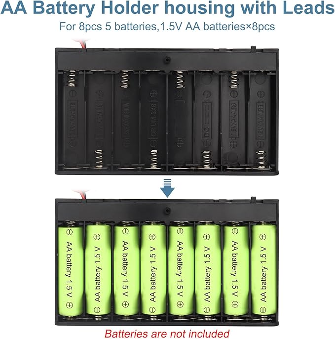 2 x 8 AA Battery Holder housing with Leads,2PCS 8 x 1.5V AA Battery Holder Case