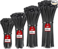 BethTie 500 Pack Black Zip Ties Heavy Duty Assorted Sizes, 8+12+14+18 Inch Cable Ties, 220lbs Ultra Strong Tensile Strength, Industrial Plastic Ties Wrap Assortment Cord Management for Outdoor Use