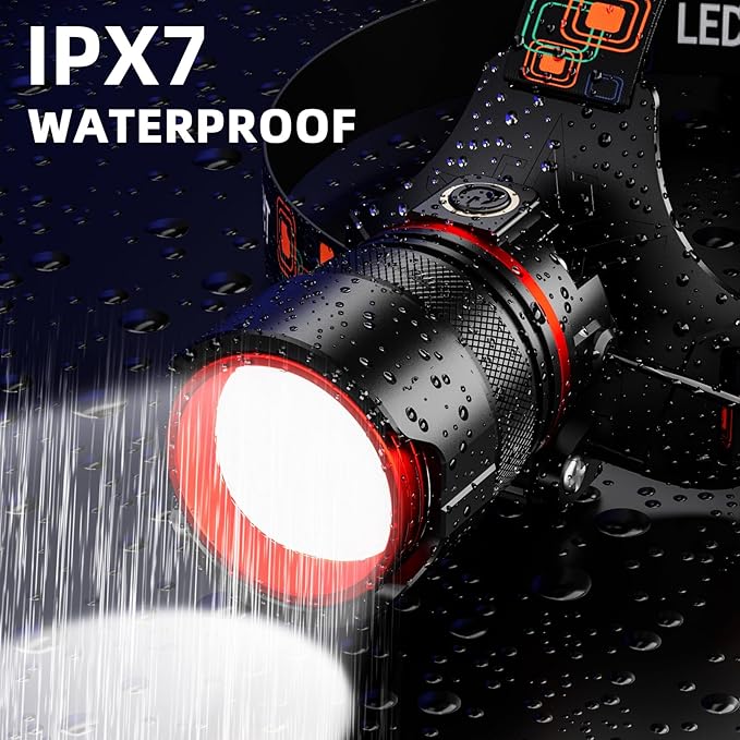 Rechargeable Headlamp 99000 High Lumens, Super Bright LED Head Lamp with Motion Sensor, 12 Modes, IPX7 Waterproof, 125° Adjustable, Zoomable Headlight for Adults, Camping, Cycling, Running
