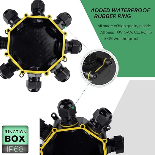 8 Way Electrical Junction Box, La Vane IP68 Waterproof 8 Way Cable Connector Lighting Connector Electric External Coupler, Cable Gland Ø 4-14mm