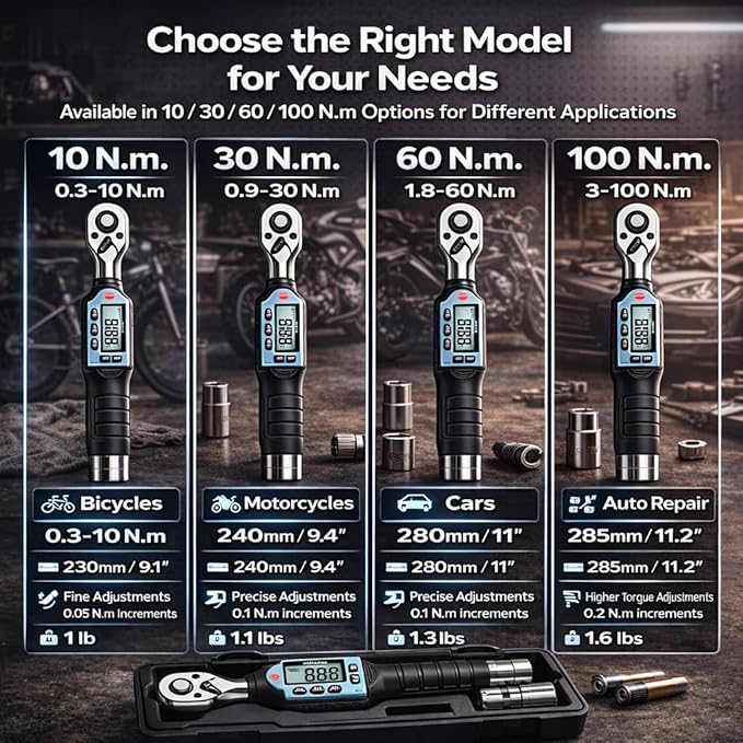 GOYOJO 3/8 Inch Digital Torque Wrench, 1.3–44 ft-lbs/1.8–60 N.m High-Precision Professional Tool for Auto Repair, Bicycle, Motorcycle Maintenance DIY Projects ±2% High Accuracy LED Flash Notification