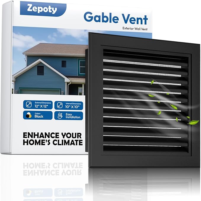 12" X 12" Gable Vent - Premium Aluminum, Sturdy & Stylish Shed Vents with Screen, Effectively Removing Heat and Humidity - Ideal for Ventilation in Houses [Vent Opening: 10" x 10"]