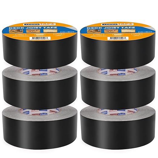 ADHES Deck Joist Tape 2 inch, 2" x 50', 6 Rolls Weather Resistance & Waterproof Butyl Joist Tape for Decking, Deck Flashing Tape, Ideal for Wood Decks Beams Roof, Outdoor Construction Use