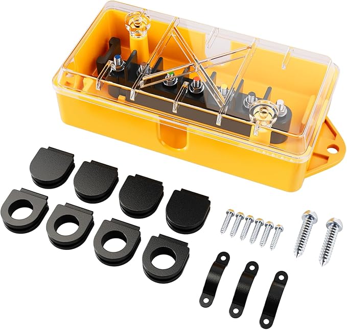 MECMO 7 Way Trailer Wire Junction Box Clear Cover Color-Coded 7 Pin Terminal Studs, Heavy Duty 7 Gang Trailer Wiring Connector Weatherproof Electrical Junction Box for Rewiring RV Camper Trailer Light