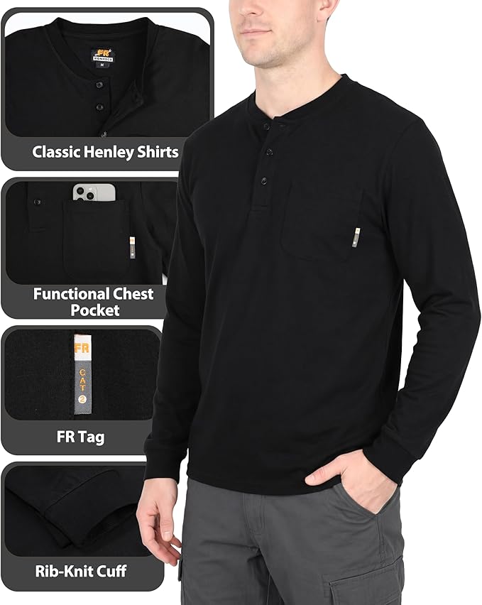 KONRECO FR Shirts for Summer Flame Resistant Shirt 5.5oz Light Weight CAT2 Henley Shirts