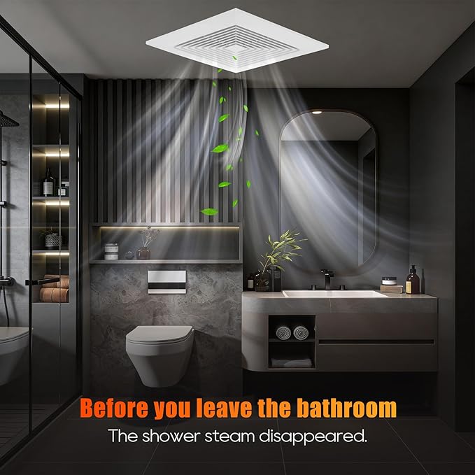 Bathroom Exhaust Fan 12" Panel Ultra Quiet without Light（10x10 Mount）, 1.0 Sone 130CFM, 4" Duct for Bathroom/Garage/Home