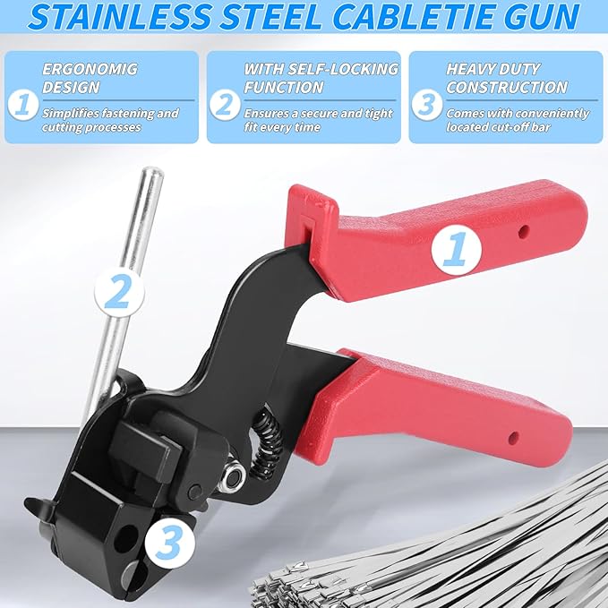 400PCS Metal Zip Ties Gun Kit, 6/8/12 Inch Heavy Duty Metal Zip Ties, Multi-Purpose Self-Locking Cable Tie Tool Set for Vehicles Farms Plants Fences Pipe Bundling, Scissors