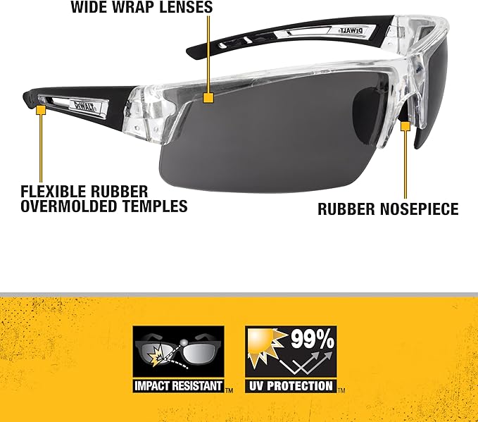 DEWALT DPG100T-2D Crosscut® Safety Glasses - Translucent Half Frame - Smoke Lens - ANSI Z87.1+ - 1 Pair