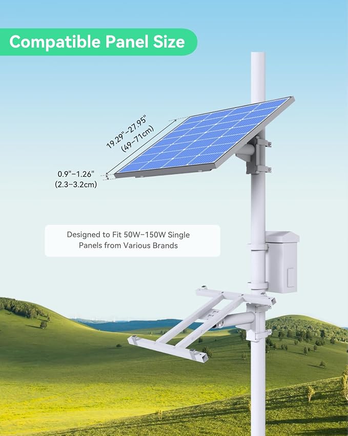 LINOVISION Pole Mount Bracket for Solar Panel 50W to 150W, Solid Galvanized Steel Structure and Adjustable Tilt Angle