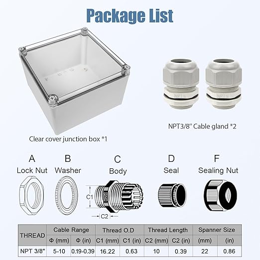LeMotech Junction Box IP67 Waterproof Dustproof Electrical Box Project Box DIY Enclosure Gray with Transparent Clear Cover, External Size 7.9x7.9x5.1in (200x200x130mm)