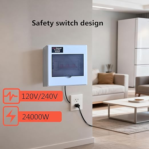 100A Generator Transfer Switch, Manual Transfer Switch, 120/240V, 24000W Capacity, Tailor-Made for Portable Generator. 100A 3P Dual Power Manual