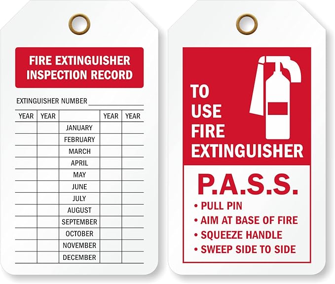 SmartSign 2 Sided Fire Extinguisher Inspection Record Tag for Indoor and Outdoor | 3.375" x 5.875" 10 mil Thick Plastic, Pack of 25 Red and White, Made in USA