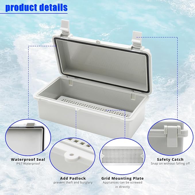 MAKERELE Small Electrical Junction Box With Cover Waterproof Outdoor Hinged Plastic Clip 7.9"3.9"2.8" (20010070mm) Outdoor Watertight DIY Electronics Enclosure with Wall Bracket and 2 NPT 1/4” Glands