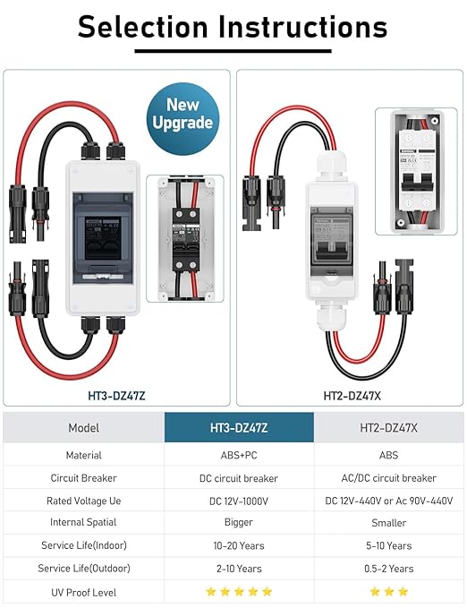 DIHOOL DC 1000V Circuit Breaker, Non Polarized, 60 Amp, 2 Pole, AC DC Disconnect Switch Box Outdoor, Battery Cutoff Isolator, PV Array MCB