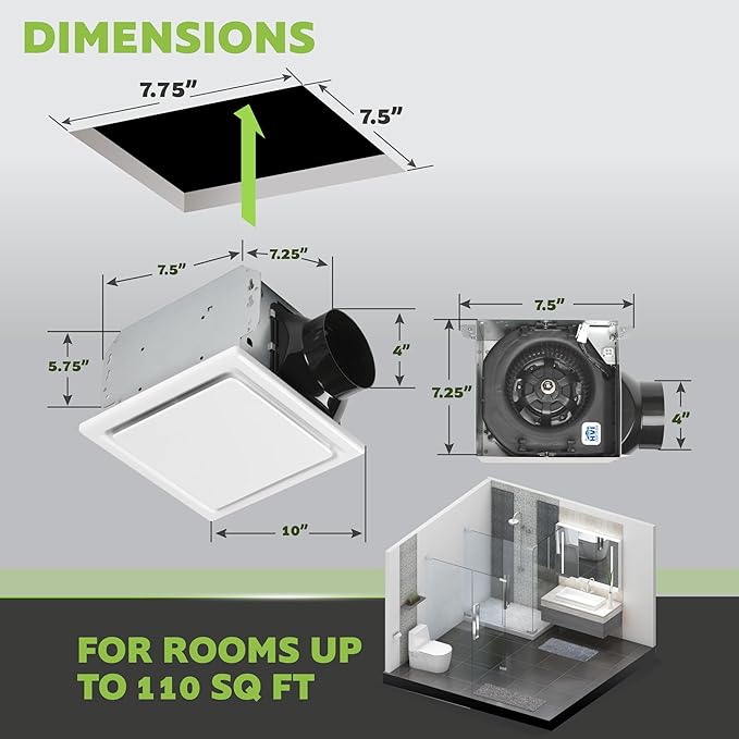 Homewerks 7140-110 Bathroom Fan Ceiling Mount Exhaust Ventilation, 2.5 Sones, 110 CFM, White