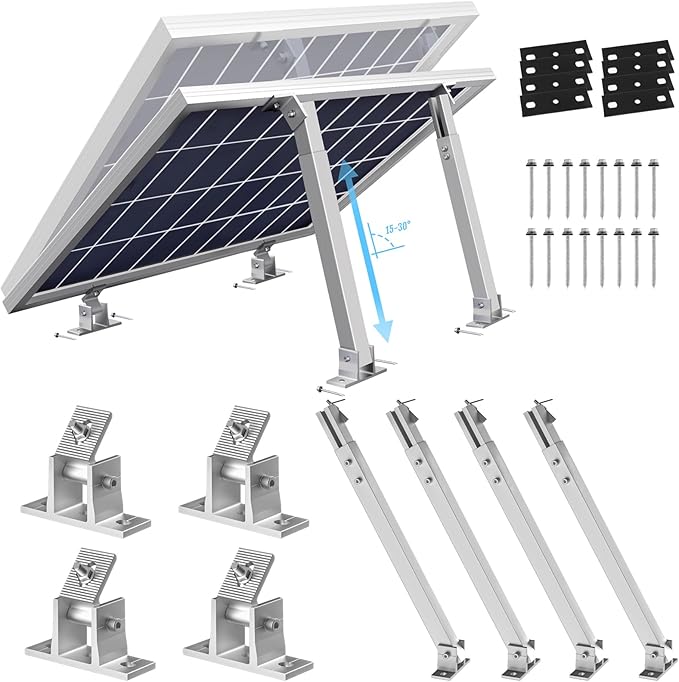 4PCS Adjustable Solar Panel Tilt Mount Brackets Aluminum Alloy Mounting Bracket Stand Systems Support 50W 70W 100W 150W 200W 300W 400W Solar Panels for Ground, Roof, Boat, Wall ,Railer, RVs