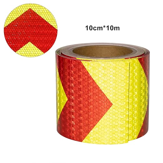 Reflective Tape, Waterproof Self Adhesive Dot Reflective Tape Outdoor Safety Caution Reflector for Trailers, Bikes, Cars（Red Yellow, 4 Inch x 32.8 Feet）