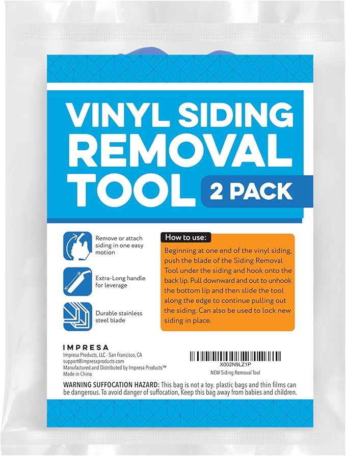 IMPRESA Vinyl Siding Removal Tool Kit - Pack of 2, Blue - One-Piece Steel Zip Tool for Siding Removal - 7-Inch Extra-Leverage & Comfort-Grip Handles