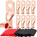 TKDMR 10pcs 4 AWG-1/4 Battery Lugs,Heavy Duty Wire Lugs,Ring Terminals,Battery Cable Ends,0 Guage terminals,Battery Terminal Connectors with 10pcs 3:1 Heat Shrink Tubing