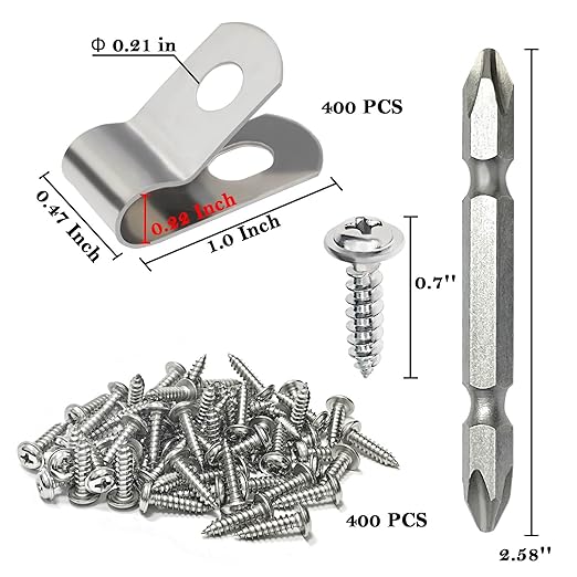 BESTEEL Upgraded 400 Pcs T304 Stainless Steel Wire Clips Cord Clamp Agricultural Fencing Fence Wire Clamps for 4, 6, 8, and 10-16 Gauge Wire Fencing Livestock Fencing clips for Wood, Metal or Vinyl
