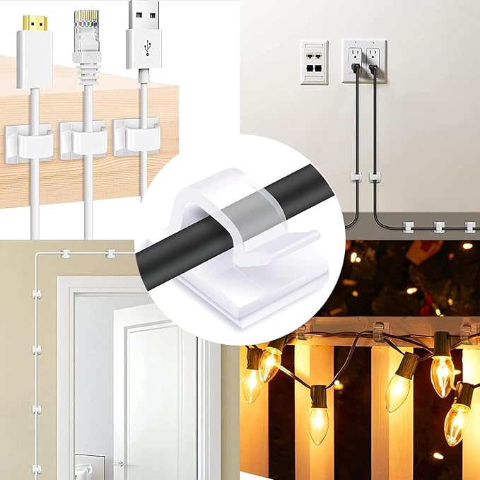 Cable Clips，100PCS Electrical Cord Management Adhesive Cable Wire Clip Wire Clips wall，Used for Cars, Offices, and Homes Cable Clips Cord Organizer (Transparent)