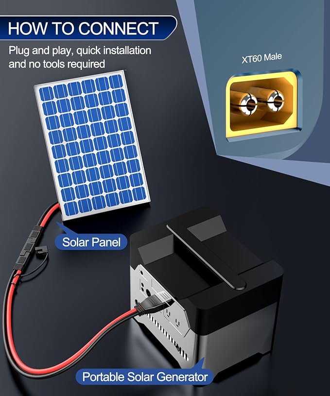 ELECTOP 10AWG SAE to XT60 Connector Extension Cable, SAE Plug XT60 Female Adapter Charger Solar Panel Cable Connector Kit for Solar Generator Portable Power Station with Polarity Reverse Adapter