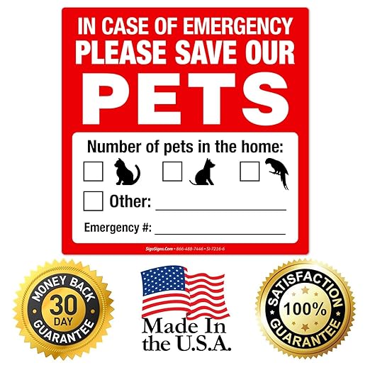 Pet Alert Safety Fire Rescue Sticker, In Case Of Emergency Please Save Our Pets, (4pack) 6x6 Inches, 4 Mil Vinyl Decal Stickers UV Protected, Made in USA by Sigo Signs