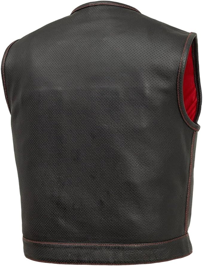 First Mfg Co - Lowside - Mens Motorcycle Biker Riding Canvas, Leather, Twill, Perforated Leather Vest