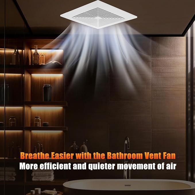 Bathroom Exhaust Fan 12" Panel Ultra Quiet without Light（10x10 Mount）, 1.0 Sone 130CFM, 4" Duct for Bathroom/Garage/Home
