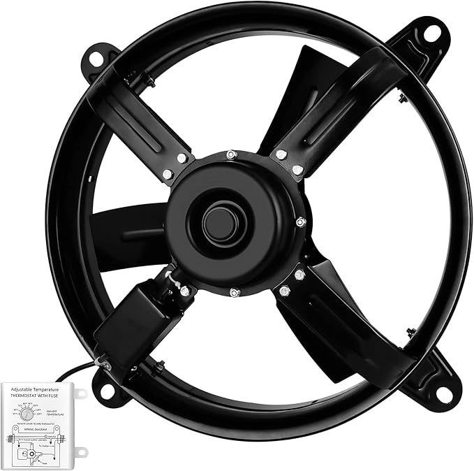Simple Deluxe 16 Inch Mount Fan Attic Gable Ventilator with Adjustable Temperature Thermostat, 2065 CFM, Black,2-Pack (16 Inch Gable Mount Fan)